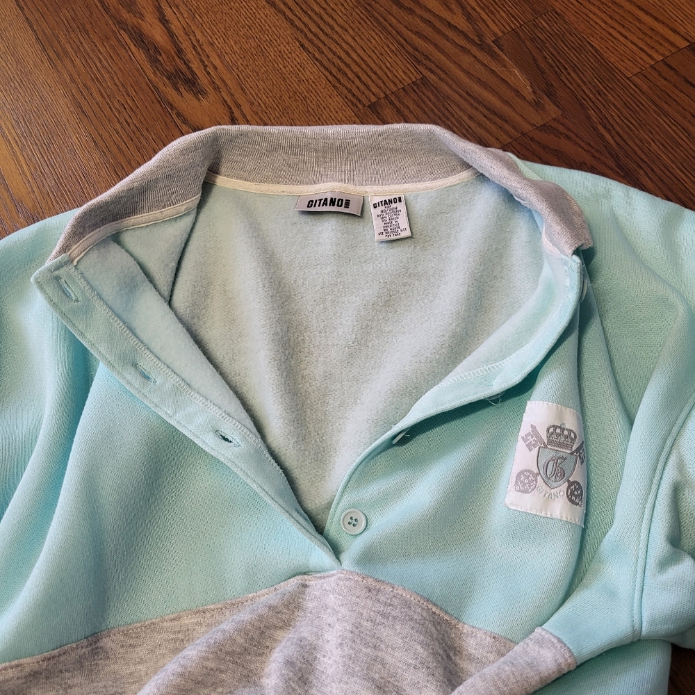 AWESOME 1980's GITANO Pullover Sweater Light Blue & Gray Size XL - Picture 5 of 10